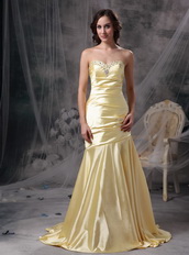 Mermaid Sweetheart Yellow Golden Prom Dress With Beading Inexpensive
