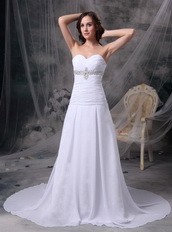 Princess White Chiffon Prom Pageant Dress With Beading Inexpensive