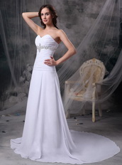 Princess White Chiffon Prom Pageant Dress With Beading Inexpensive