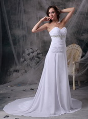 Princess White Chiffon Prom Pageant Dress With Beading Inexpensive