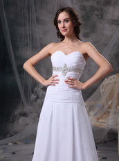 Princess White Chiffon Prom Pageant Dress With Beading Inexpensive