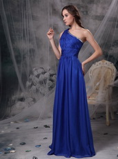 Single Shoulder Floor Length Royal Blue Prom Dress Pretty Inexpensive