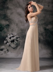 Straps Brush-length Champagne Chiffon Prom Dress Cross Back Inexpensive