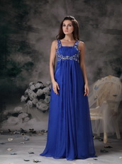 Royal Blue Wide Straps Chiffon 2014 Prom Dress Floor-length Inexpensive