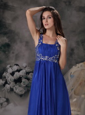 Royal Blue Wide Straps Chiffon 2014 Prom Dress Floor-length Inexpensive