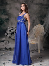 Royal Blue Wide Straps Chiffon 2014 Prom Dress Floor-length Inexpensive