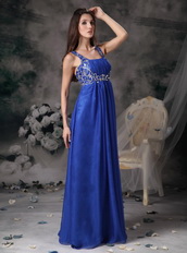 Royal Blue Wide Straps Chiffon 2014 Prom Dress Floor-length Inexpensive