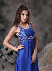 Royal Blue Wide Straps Chiffon 2014 Prom Dress Floor-length Inexpensive