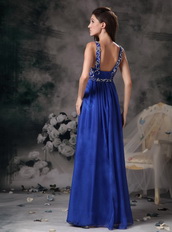 Royal Blue Wide Straps Chiffon 2014 Prom Dress Floor-length Inexpensive