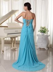 Aqua Blue High Side Slit Prom Party Dress By Top Designer Inexpensive