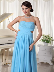 Aqua Blue High Slit Decorate Bust Prom Dress For Custom Made Inexpensive