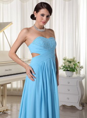 Aqua Blue High Slit Decorate Bust Prom Dress For Custom Made Inexpensive