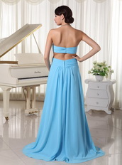 Aqua Blue High Slit Decorate Bust Prom Dress For Custom Made Inexpensive