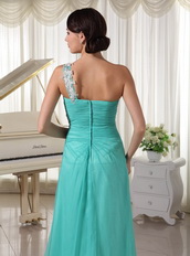 Turquoise One Shoulder Neck High Side Split Skirt Prom Dress Inexpensive