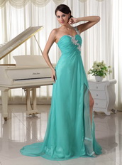 Turquoise One Shoulder Neck High Side Split Skirt Prom Dress Inexpensive