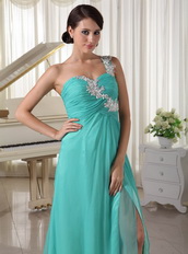 Turquoise One Shoulder Neck High Side Split Skirt Prom Dress Inexpensive