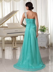 Turquoise One Shoulder Neck High Side Split Skirt Prom Dress Inexpensive