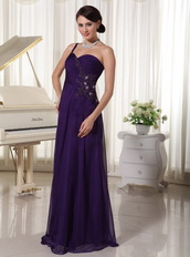 Pretty Prom Evening Dress One Shoulder Dark Purple Chiffon Skirt Inexpensive