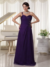 Pretty Prom Evening Dress One Shoulder Dark Purple Chiffon Skirt Inexpensive