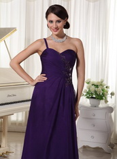 Pretty Prom Evening Dress One Shoulder Dark Purple Chiffon Skirt Inexpensive