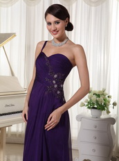 Pretty Prom Evening Dress One Shoulder Dark Purple Chiffon Skirt Inexpensive