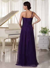 Pretty Prom Evening Dress One Shoulder Dark Purple Chiffon Skirt Inexpensive