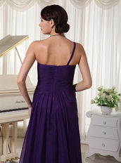 Pretty Prom Evening Dress One Shoulder Dark Purple Chiffon Skirt Inexpensive