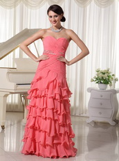 Watermelon Layered Ruffles Prom Dress For Young Lady Inexpensive