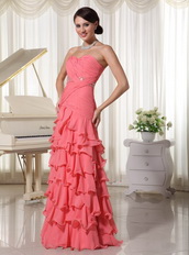 Watermelon Layered Ruffles Prom Dress For Young Lady Inexpensive