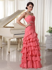 Watermelon Layered Ruffles Prom Dress For Young Lady Inexpensive