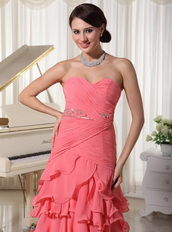 Watermelon Layered Ruffles Prom Dress For Young Lady Inexpensive