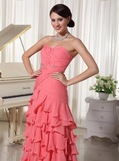 Watermelon Layered Ruffles Prom Dress For Young Lady Inexpensive