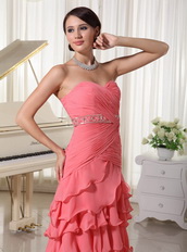 Watermelon Layered Ruffles Prom Dress For Young Lady Inexpensive