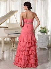 Watermelon Layered Ruffles Prom Dress For Young Lady Inexpensive