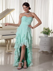 Cheap Prom Dress With Aquamarine Layers High Low Skirt Inexpensive