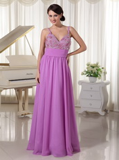 Chiffon Spaghetti Straps Pretty Lavender Prom Party Dress Inexpensive