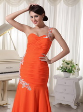 Appliques One Shoulder Orange Red Sheath Mermaid Skirt Dress Prom Inexpensive