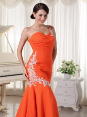 Appliques One Shoulder Orange Red Sheath Mermaid Skirt Dress Prom Inexpensive
