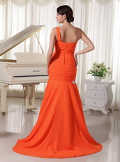 Appliques One Shoulder Orange Red Sheath Mermaid Skirt Dress Prom Inexpensive