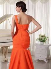 Appliques One Shoulder Orange Red Sheath Mermaid Skirt Dress Prom Inexpensive