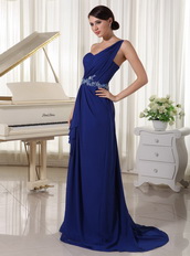 Royal Blue One Shoulder Chiffon Skirt Dress For Party Occassion Inexpensive