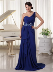 Royal Blue One Shoulder Chiffon Skirt Dress For Party Occassion Inexpensive