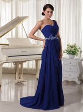 Royal Blue One Shoulder Chiffon Skirt Dress For Party Occassion Inexpensive