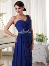 Royal Blue One Shoulder Chiffon Skirt Dress For Party Occassion Inexpensive