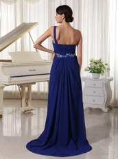 Royal Blue One Shoulder Chiffon Skirt Dress For Party Occassion Inexpensive