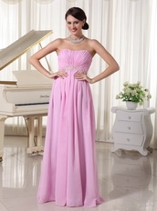 Baby Pink Chiffon Sweetheart Prom Dress With Appliques Decorate Waist Inexpensive