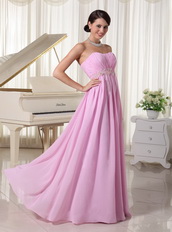 Baby Pink Chiffon Sweetheart Prom Dress With Appliques Decorate Waist Inexpensive