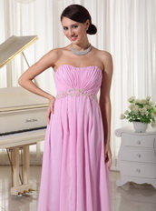 Baby Pink Chiffon Sweetheart Prom Dress With Appliques Decorate Waist Inexpensive