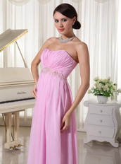 Baby Pink Chiffon Sweetheart Prom Dress With Appliques Decorate Waist Inexpensive