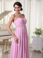 Baby Pink Chiffon Sweetheart Prom Dress With Appliques Decorate Waist Inexpensive